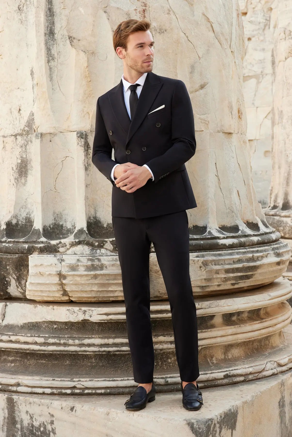 Blacksea Slim Fit Black Men's Double Breasted Modern Suit Novo Suit