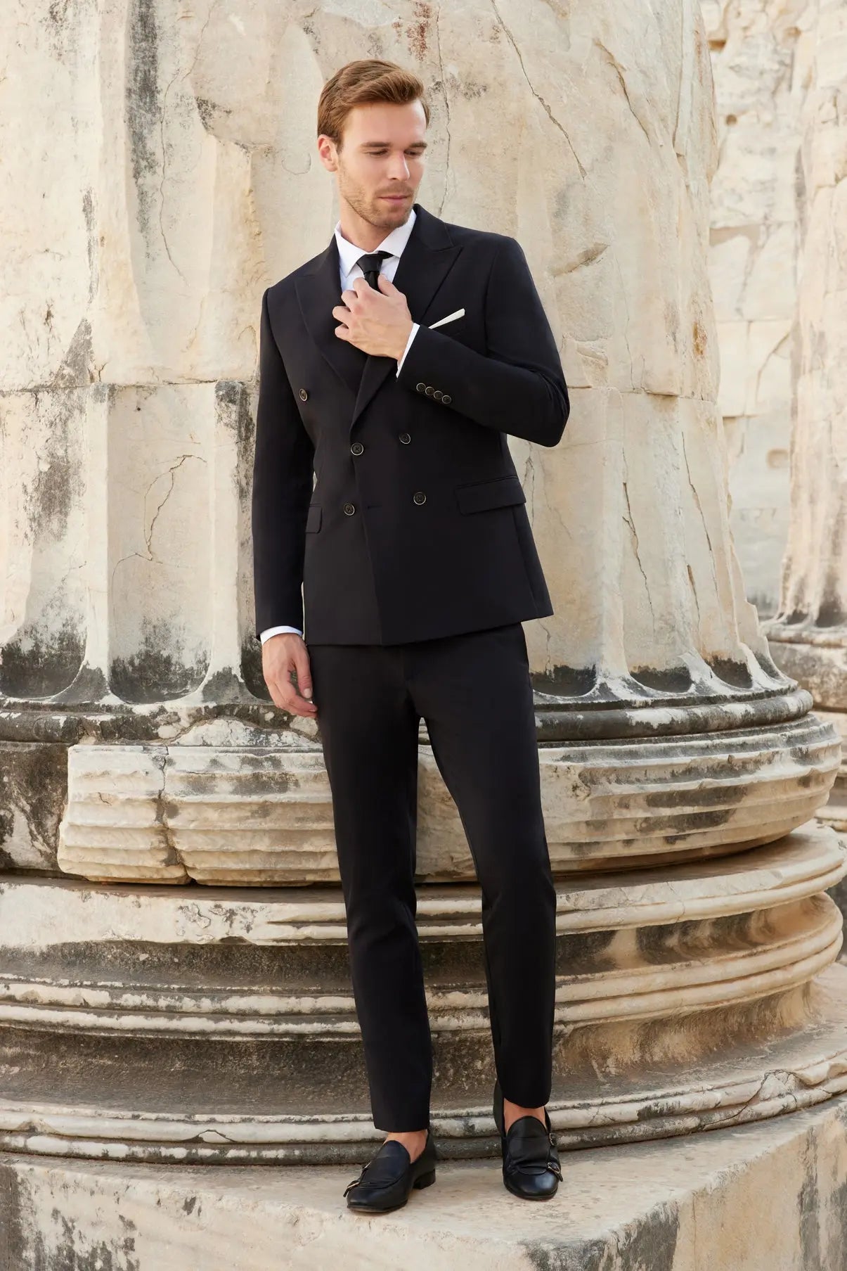 Blacksea Slim Fit Black Men's Double Breasted Modern Suit Novo Suit