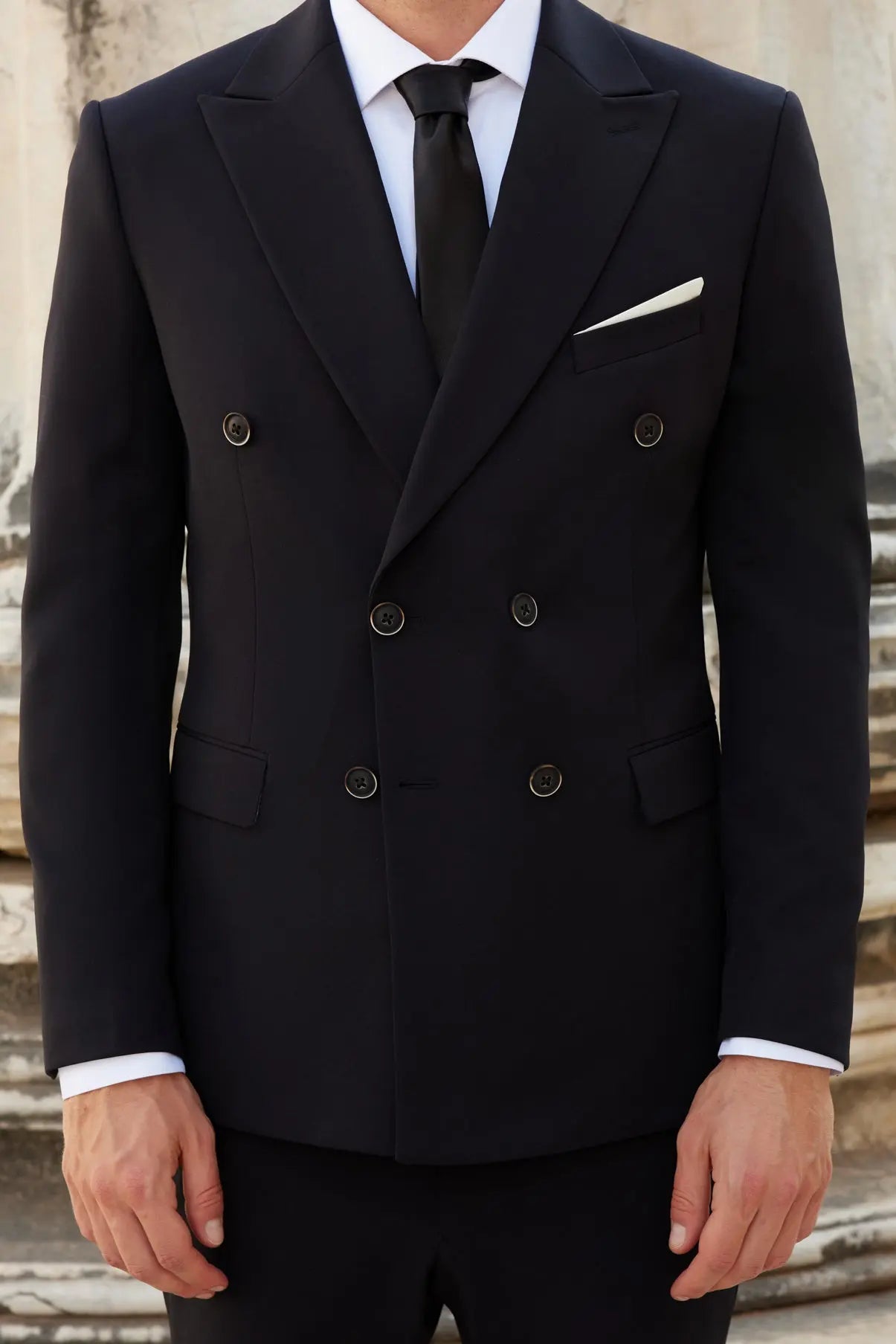 Blacksea Slim Fit Black Men's Double Breasted Modern Suit Novo Suit