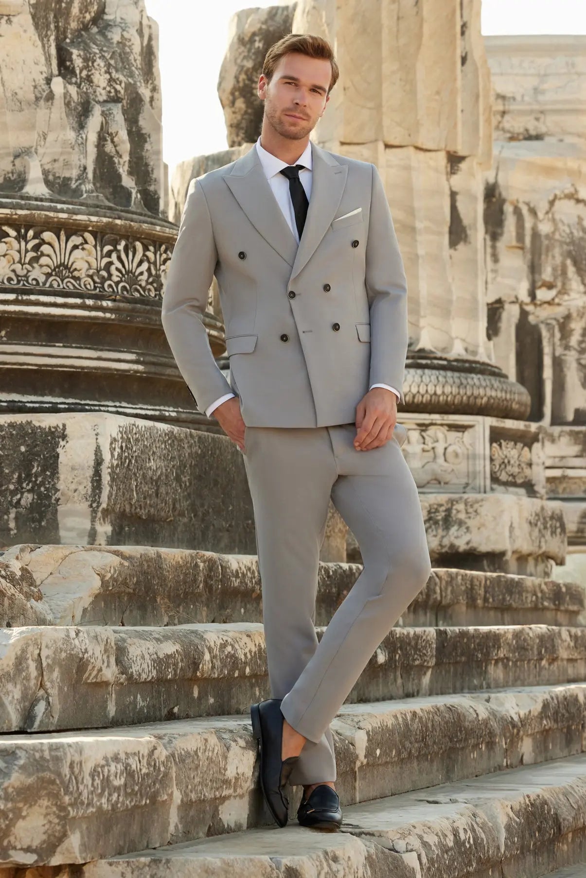 Oxford Slim Fit Grey Double Breasted Men's Suit Novo Suit