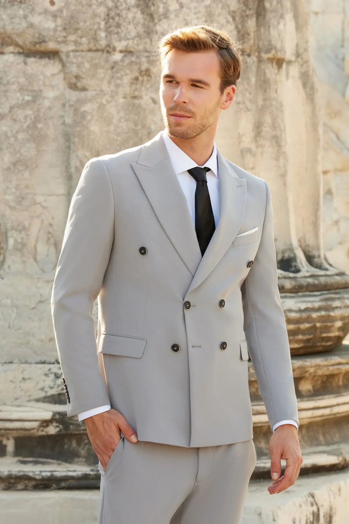 Oxford Slim Fit Grey Double Breasted Men's Suit Novo Suit