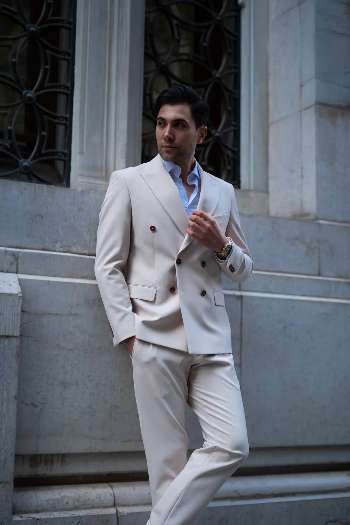 Ceremony Slim Fit Cream Double Breasted Men's Suit - Novo Suit