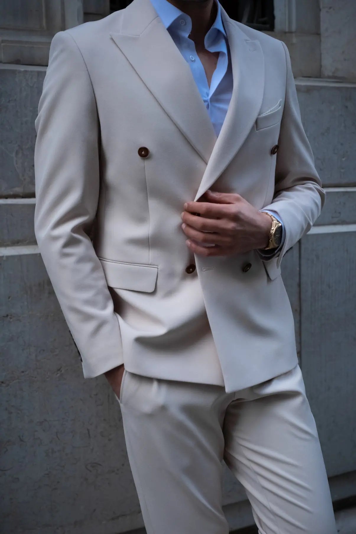 Ceremony Slim Fit Cream Double Breasted Men's Suit - Novo Suit