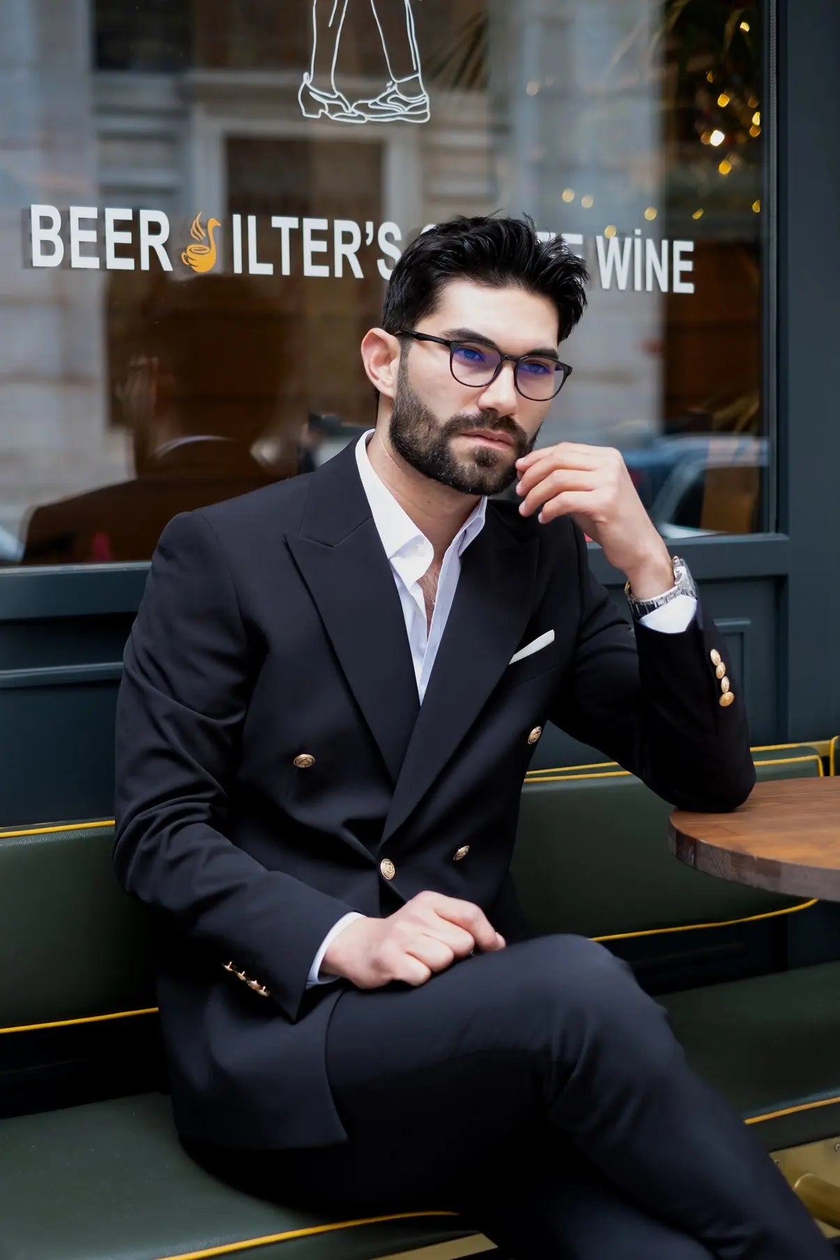 Everest Slim Fit Black Double Breasted Suit Gold Buttons - Novo Suit