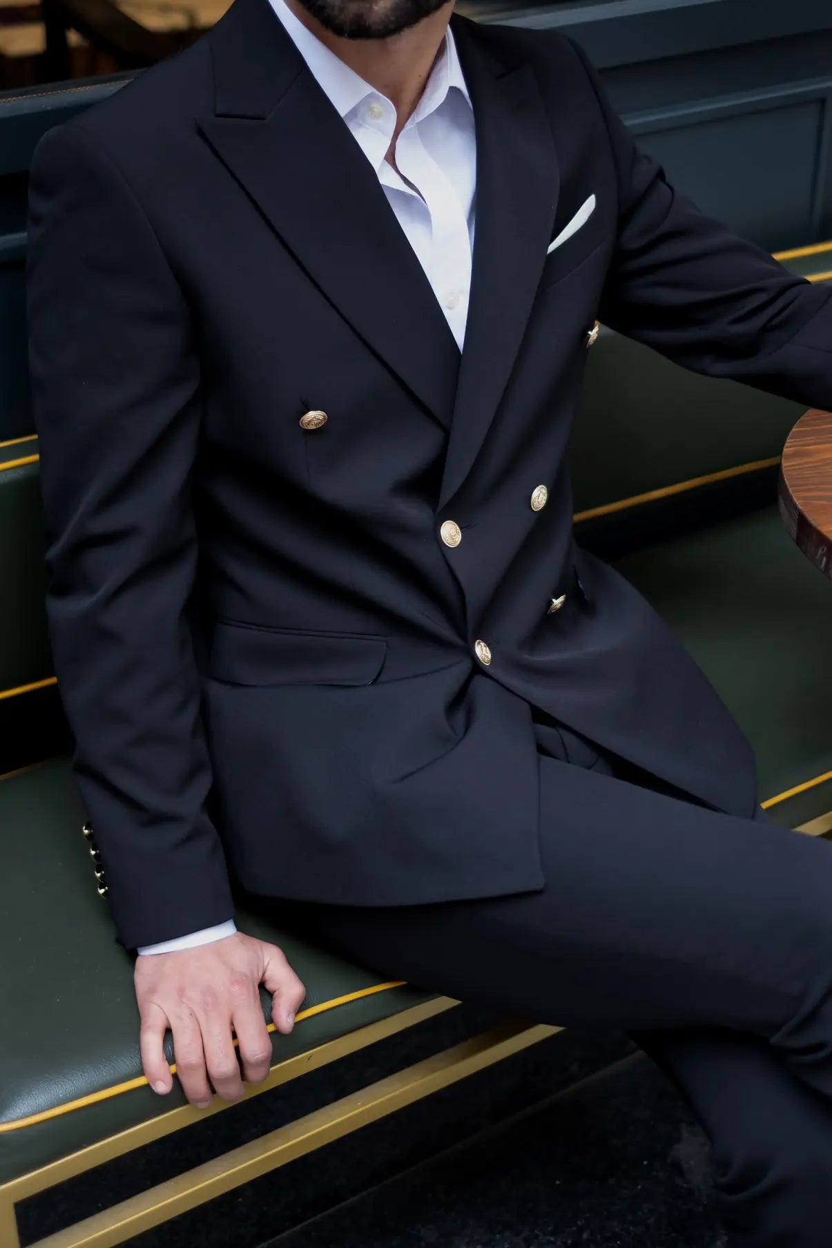 Everest Slim Fit Black Double Breasted Suit Gold Buttons - Novo Suit