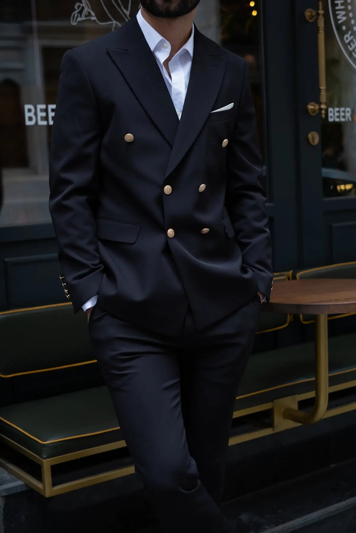 Everest Slim Fit Black Double Breasted Suit Gold Buttons - Novo Suit
