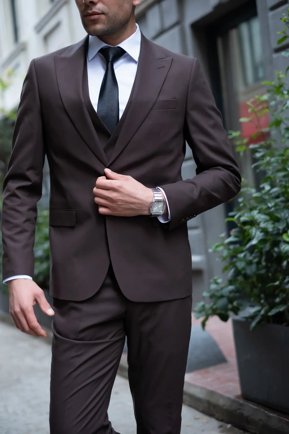 King's Road Slim Fit Brown Men's Three Piece Suit - Novo Suit