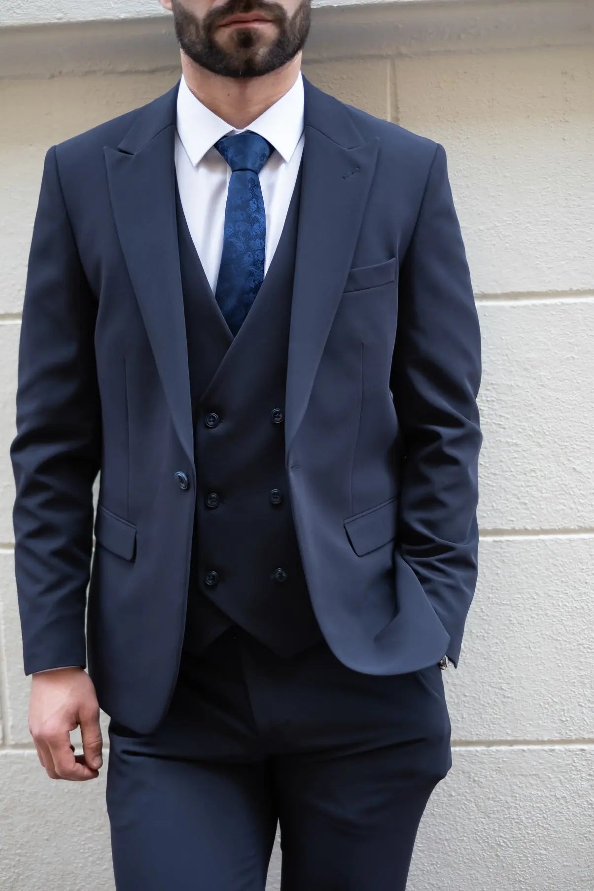 Shadow Slim Fit Navy Blue Men's Three Piece Suit - Novo Suit