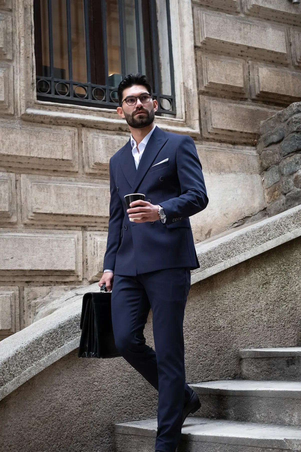 Venice Slim Fit Men's Double Breasted Navy Blue Suit With Wide Lapel 42UK - 52EU / Navy Blue / Slim Fit Venice Slim Fit Men's Double Breasted Navy Blue Suit With Wide Lapel 42UK - 52EU / Navy Blue / Slim Fit