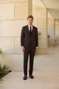 Grand Canyon Slim Fit Brown Gold Buttons Three Piece Suit - Novo Suit