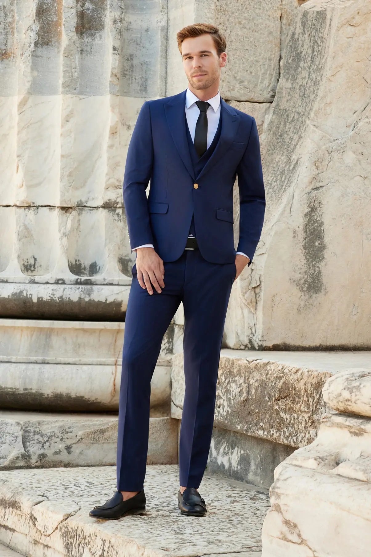 Navynobility Slim Fit Navy Blue Men's Three Piece Suit Novo Suit