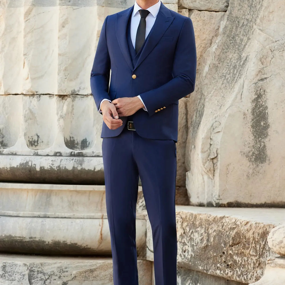 Navynobility Slim Fit Navy Blue Men's Three Piece Suit Novo Suit