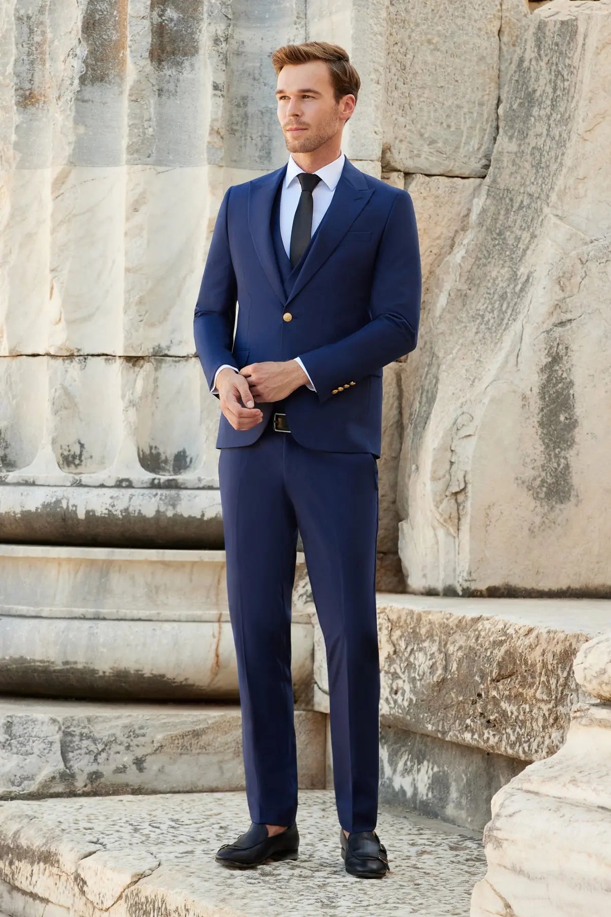 Navynobility Slim Fit Navy Blue Men's Three Piece Suit Novo Suit
