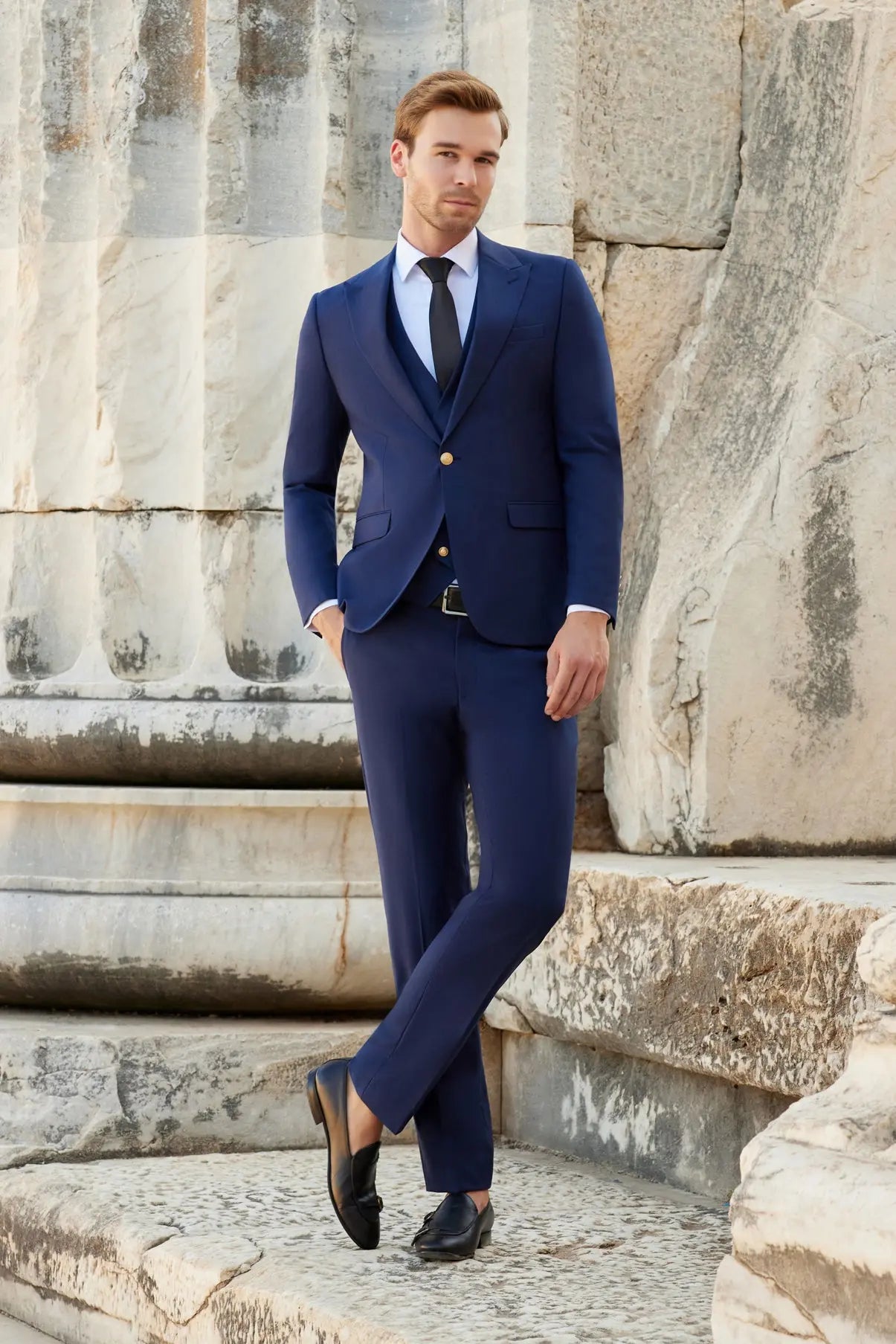 Navynobility Slim Fit Navy Blue Men's Three Piece Suit Novo Suit