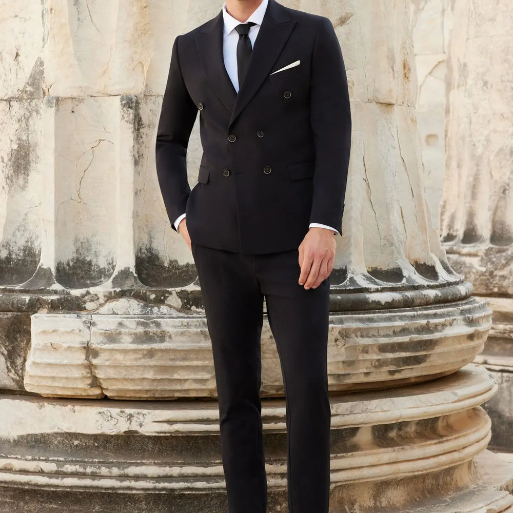 Blacksea Slim Fit Black Men's Double Breasted Modern Suit Novo Suit