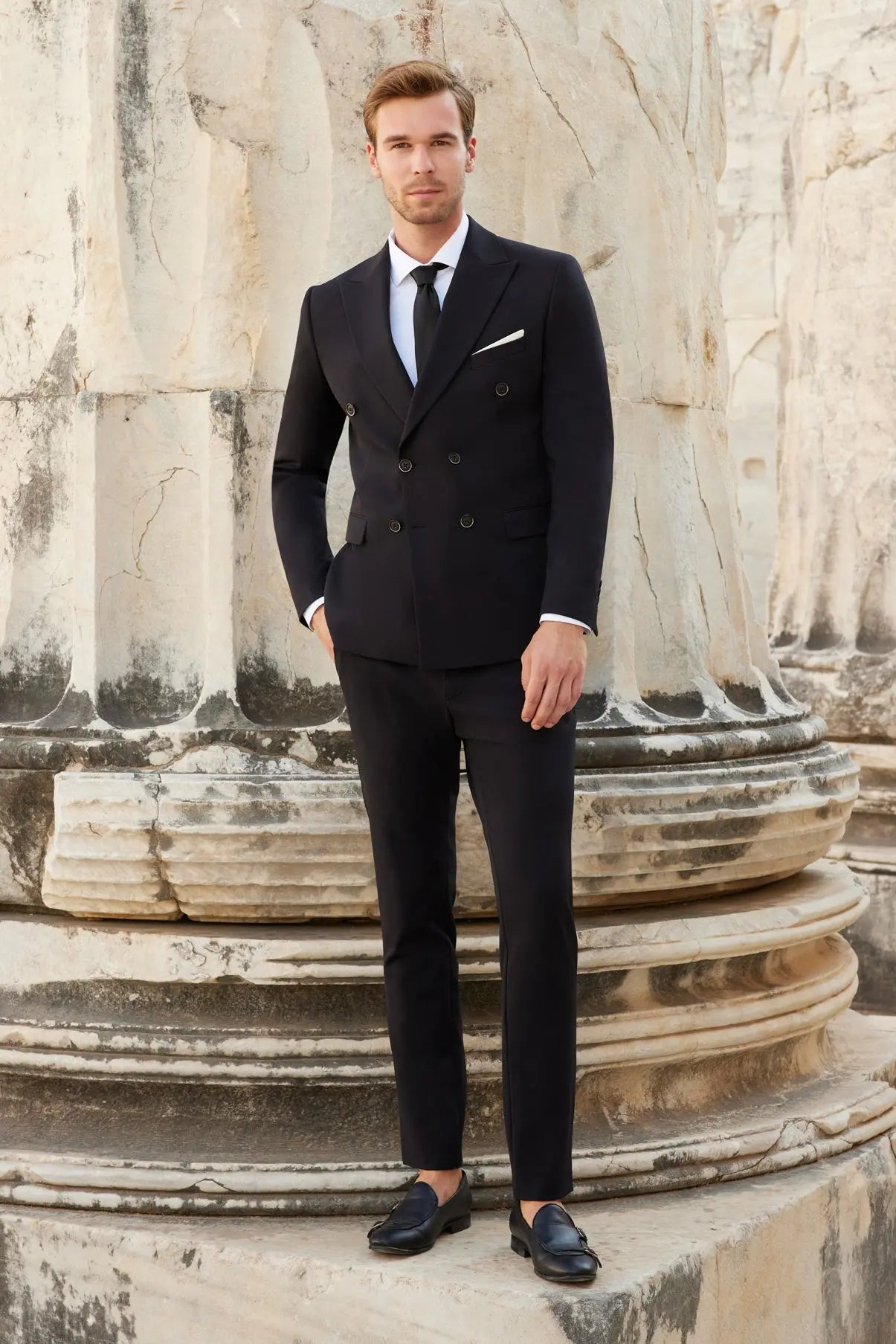 Blacksea Slim Fit Black Men's Double Breasted Modern Suit Novo Suit