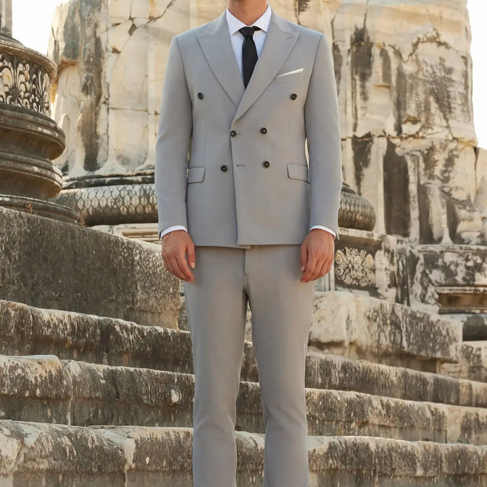 Oxford Slim Fit Grey Double Breasted Men's Suit Novo Suit