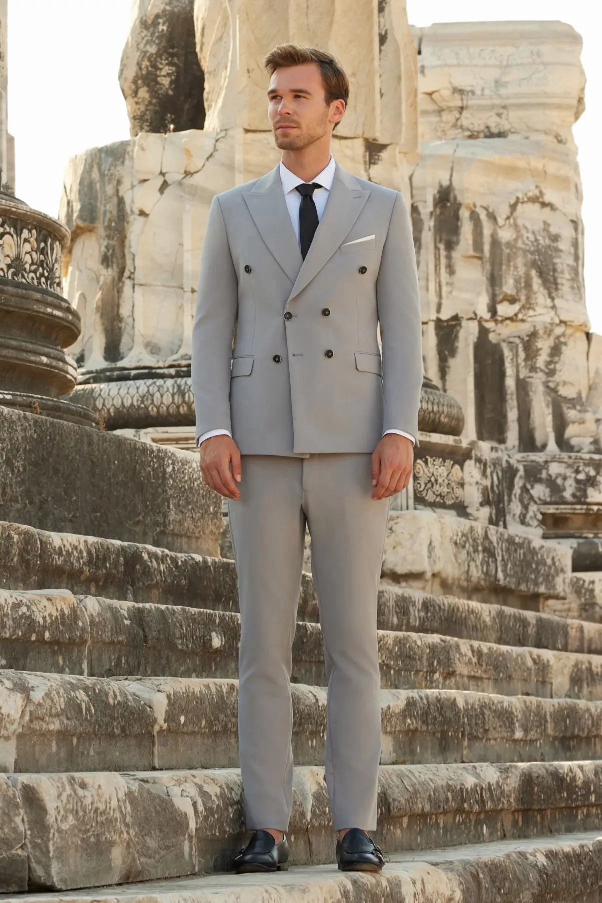 Oxford Slim Fit Grey Double Breasted Men's Suit Novo Suit