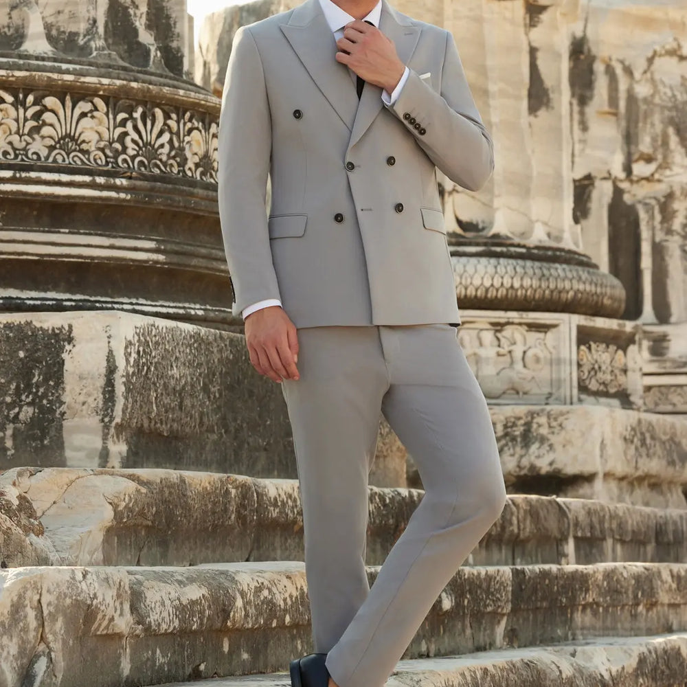 Oxford Slim Fit Grey Double Breasted Men's Suit Novo Suit