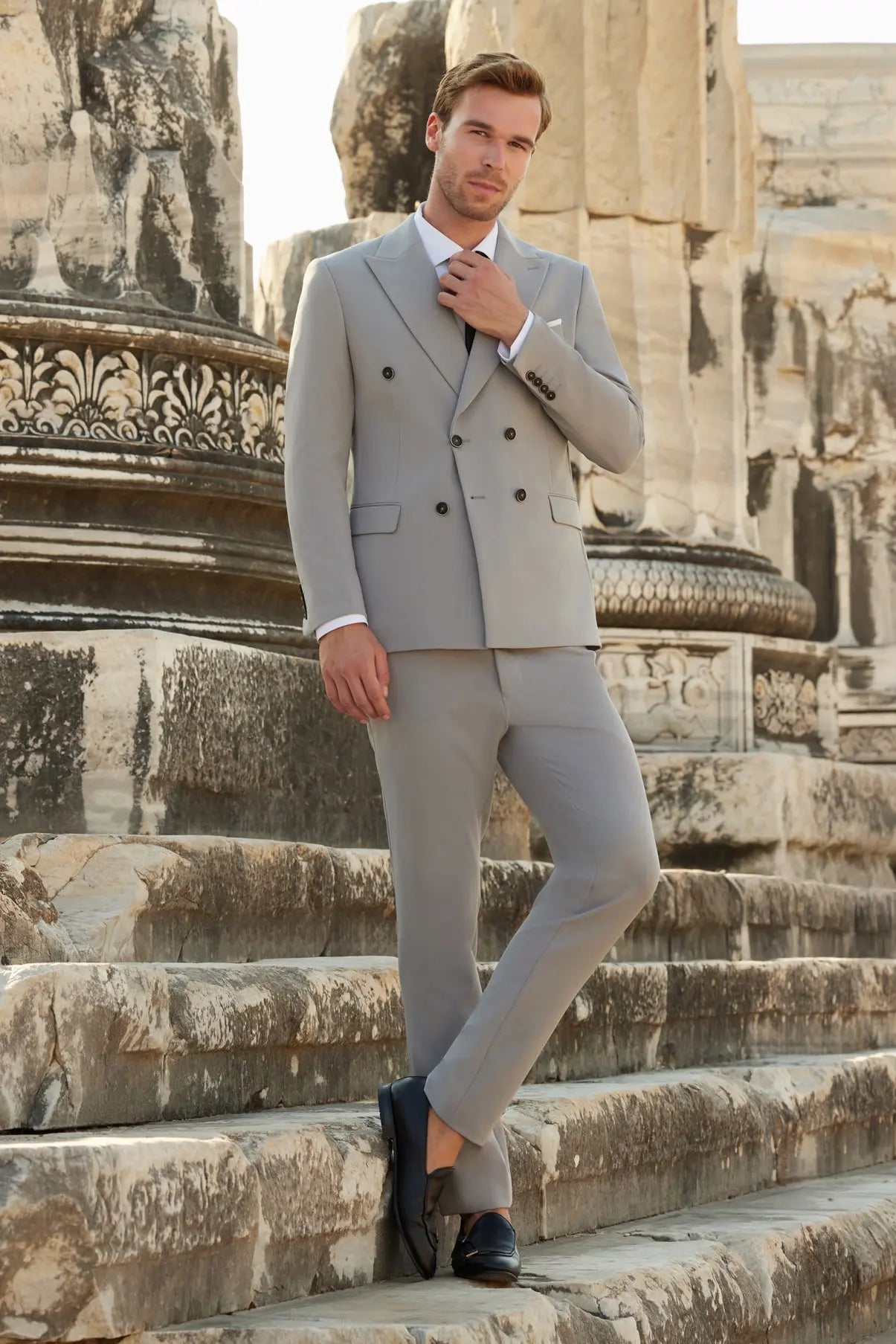 Oxford Slim Fit Grey Double Breasted Men's Suit Novo Suit
