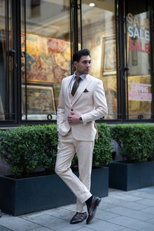  Broadway Slim Fit Cream Men's Three Piece Modern Suit