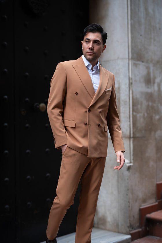 Brooklyn Bridge Slim Fit Brown Double Breasted Men's Suit