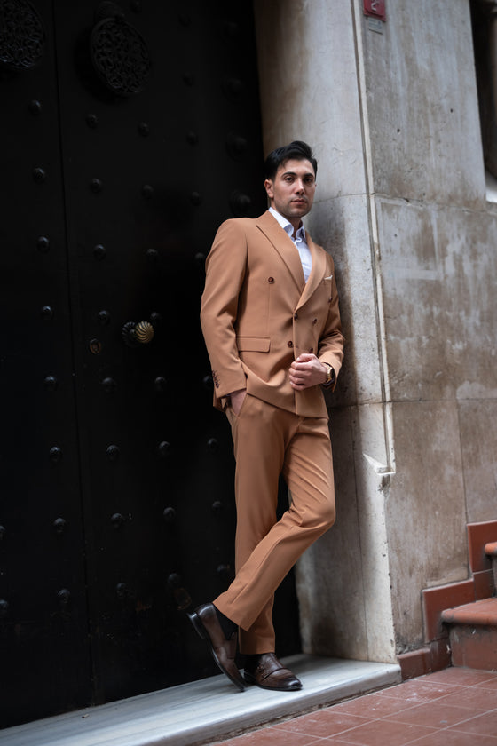 Brooklyn Bridge Slim Fit Brown Double Breasted Men's Suit