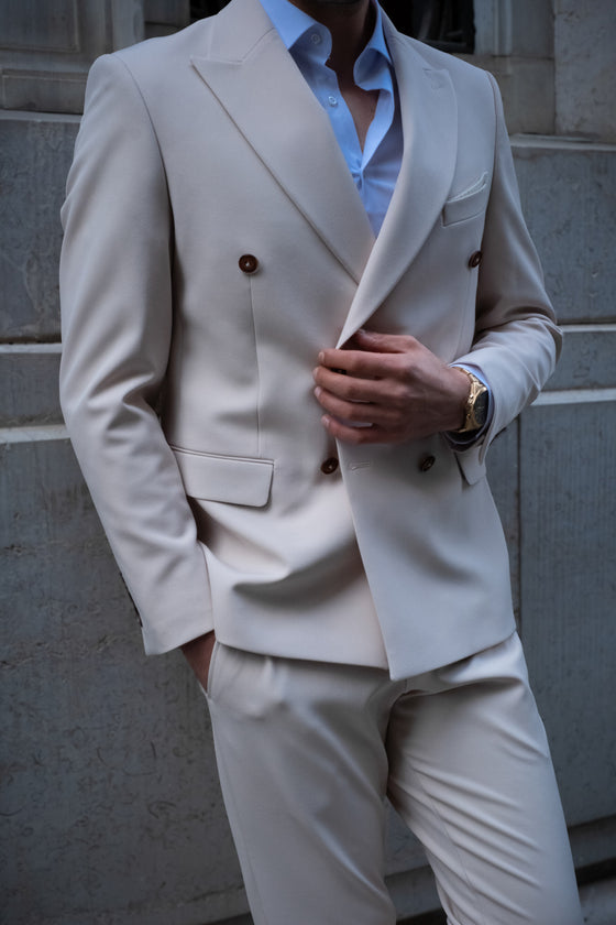 Ceremony Slim Fit Cream Double Breasted Men's Suit