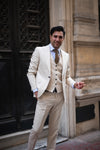 Creamy Castle Slim Fit Cream Men's Three Piece Modern Suit