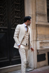 Creamy Castle Slim Fit Cream Men's Three Piece Modern Suit