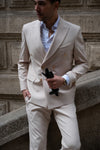 Hollywood Slim Fit Cream Gold Buttons Double Breasted Suit