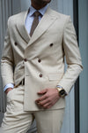 Ivory Elegance Slim Fit Cream Striped Double Breasted Suit