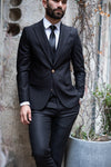 Jet Black Slim Fit Men's Three Piece Gold Buttons Suit