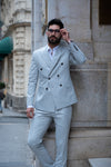 London Gray Slim Fit Gray Striped Double Breasted Men's Suit