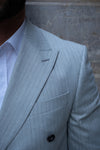 London Gray Slim Fit Gray Striped Double Breasted Men's Suit