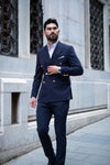 Napoli Slim Fit Navy Blue Double Breasted Suit Gold Buttons