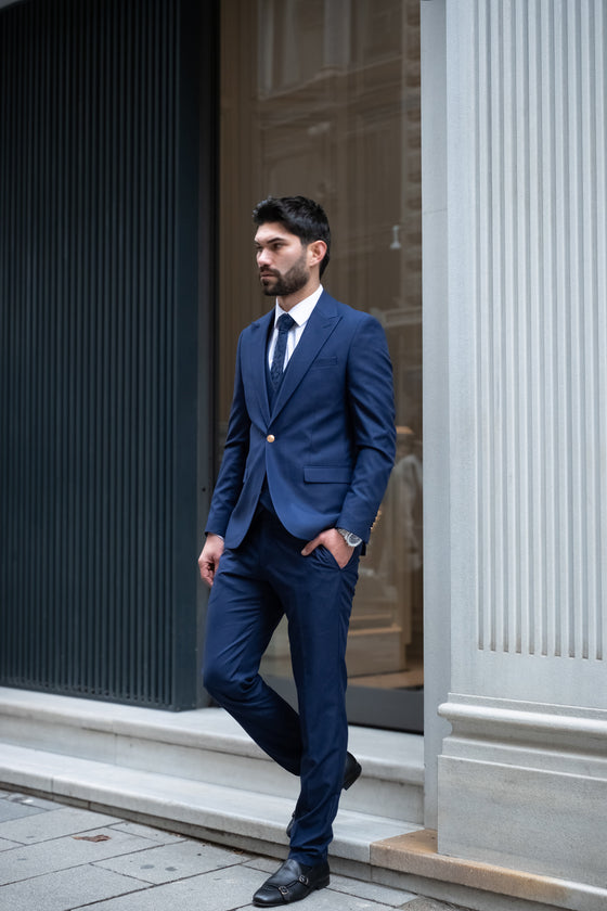 Navynobility Slim Fit Navy Blue Men's Three Piece Suit