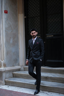  Noir Elegance Slim Fit Black Double Breasted Striped Suit