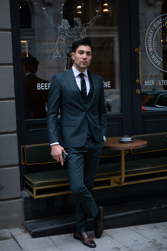 Olive Grove Slim Fit Green Men's Three Piece Suit