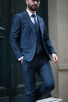 Orion Slim Fit Navy Blue Striped Men's Three Piece Suit