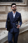 Venice Slim Fit Men's Double Breasted Navy Blue Suit With Wide Lapel