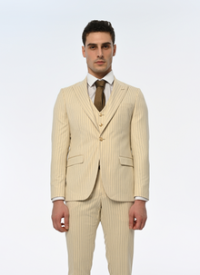  Golden Gate Slim Fit Cream Striped Men's Three Piece Suit