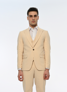  Broadway Slim Fit Cream Men's Three Piece Modern Suit