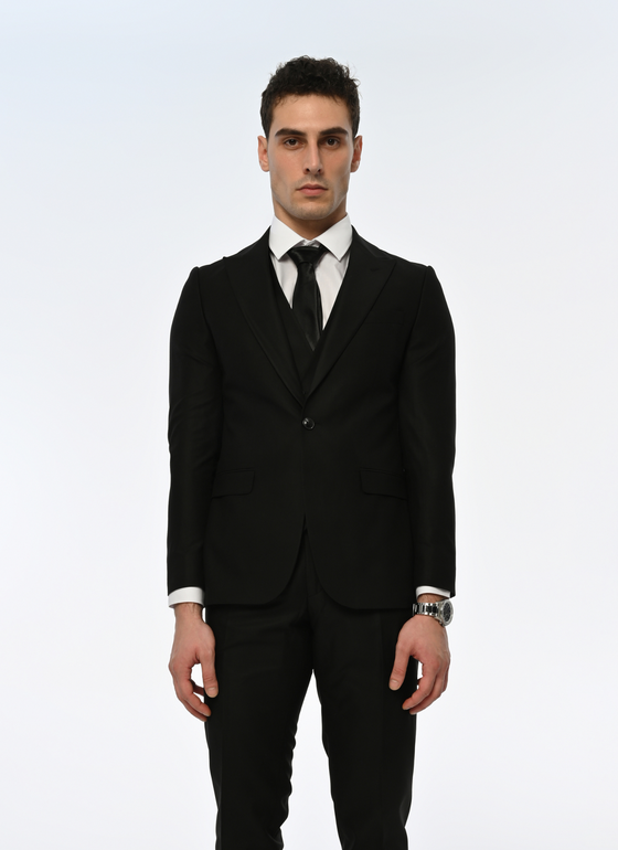 Midnight Elegance Slim Fit Black Men's Three Piece Suit