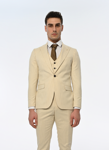  Creamy Castle Slim Fit Cream Men's Three Piece Modern Suit