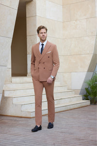 Brooklyn Bridge Slim Fit Brown Double Breasted Men's Suit