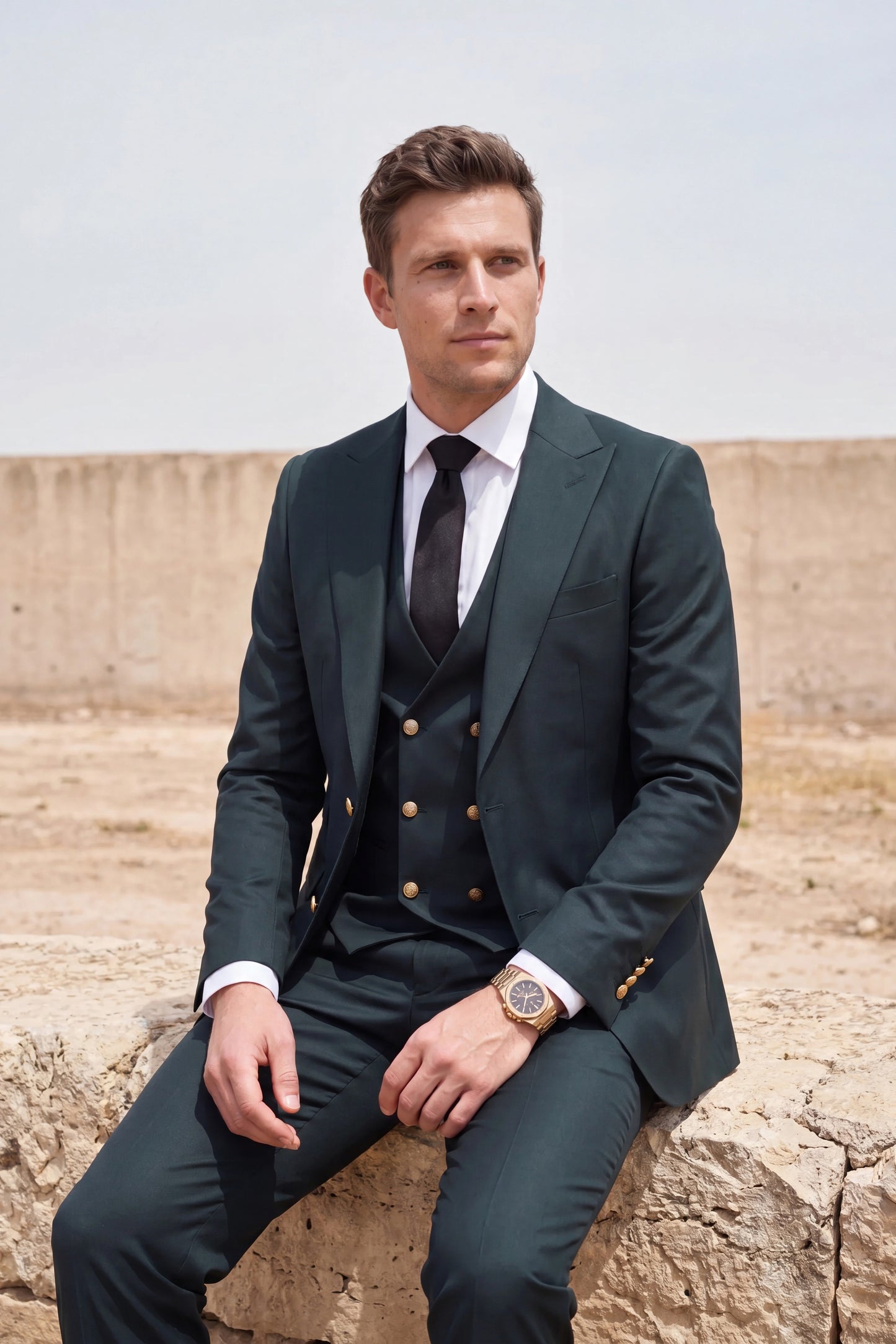dress suit Elegant Business L / Tan / Dress perfect for weddings Stylish Men's Three Piece Suit