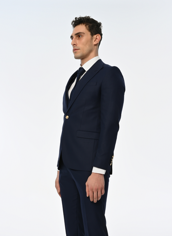Navynobility Slim Fit Navy Blue Men's Three Piece Suit
