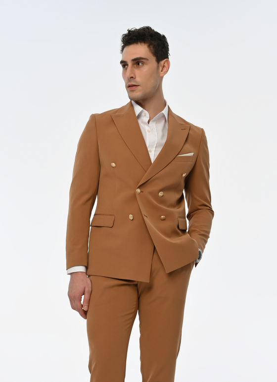 Golden Sands Slim Fit Brown Double Breasted Men's Suit