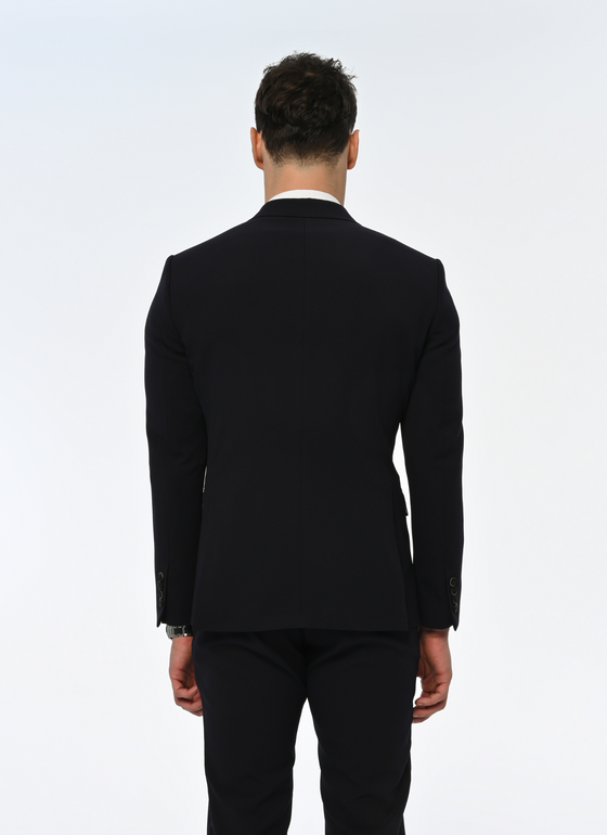 Venice Slim Fit Men's Double Breasted Black Suit With Wide Lapel
